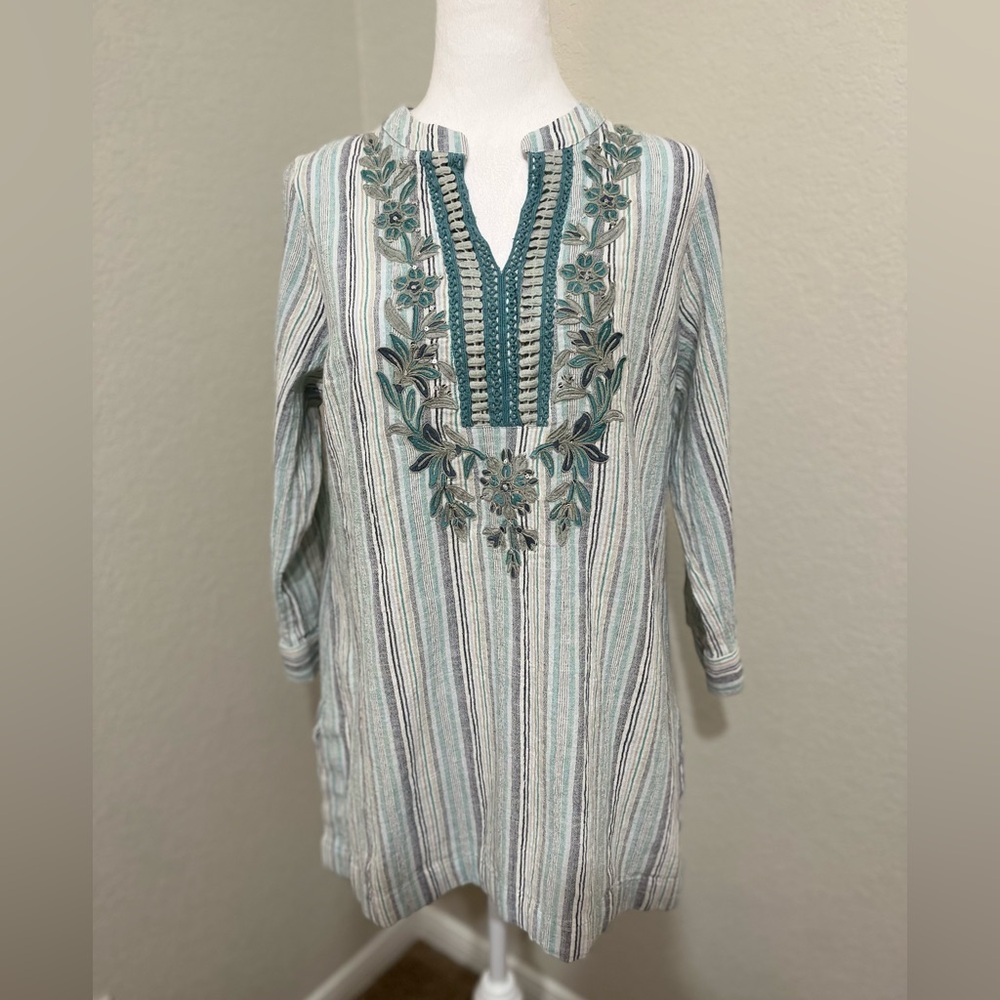 ❄️ ⛄️ Soft Surroundings Embelia Cotton Tunic Top Blue Stripe medium